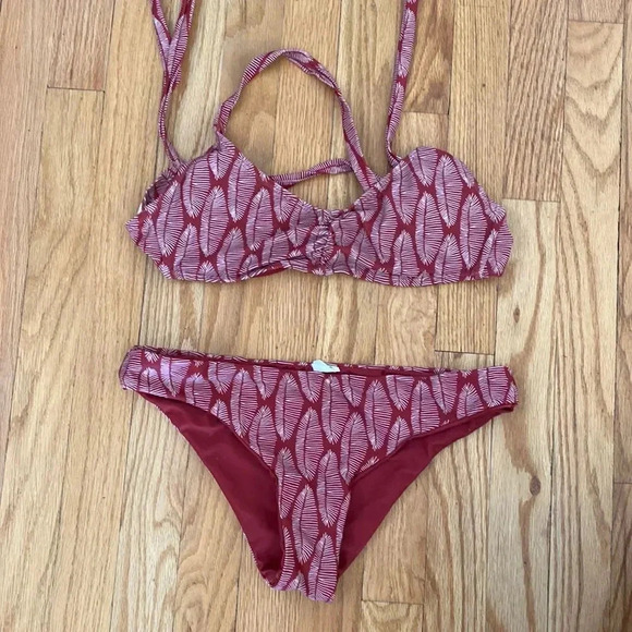 Jacks Surfboards bikini in rust color with white print criss cross back sz M - Picture 1 of 5